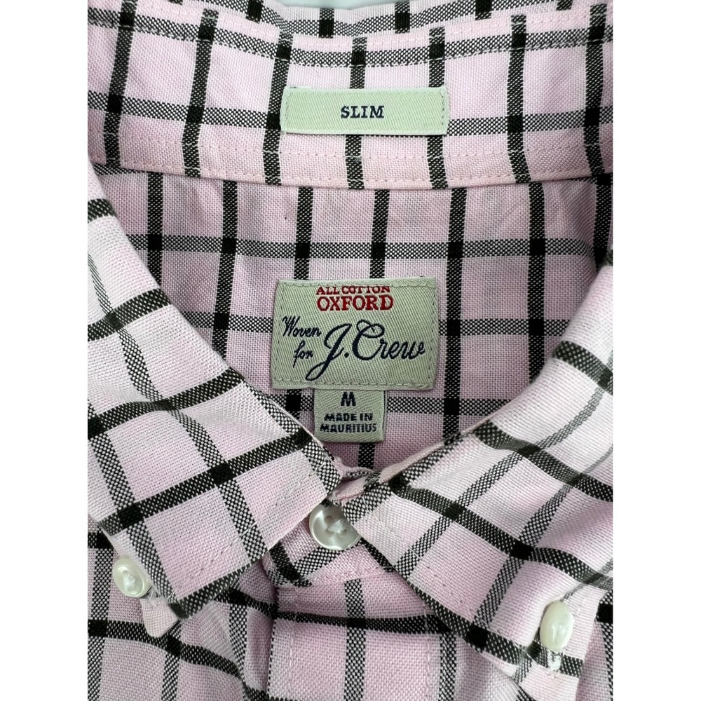 J.Crew Mens Slim Oxford Shirt Medium Pink Black Check Plaid Long Sleeve Casual